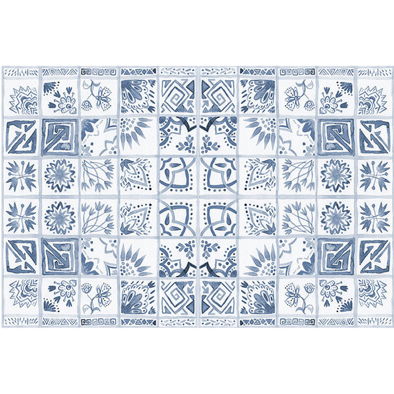 Sikunuo | Moroccan Azulejo Pattern Carpet Multicolor Polyester Carpet Washable Pet Friendly Non-Slip Area Rug for Living Room