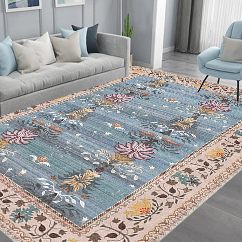 Sikunuo | Pink Shabby Chic Carpet Polyester Tribal Floral Pattern Carpet Pet-Friendly Washable Non-Slip Back Carpet for Decoration