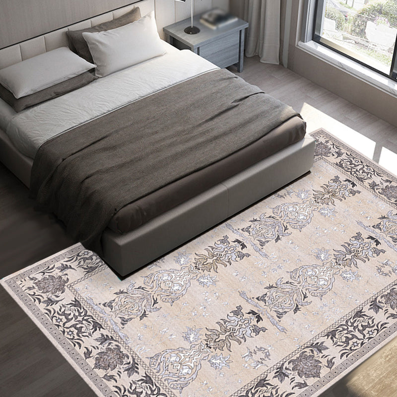 Sikunuo | Pink Shabby Chic Carpet Polyester Tribal Floral Pattern Carpet Pet-Friendly Washable Non-Slip Back Carpet for Decoration