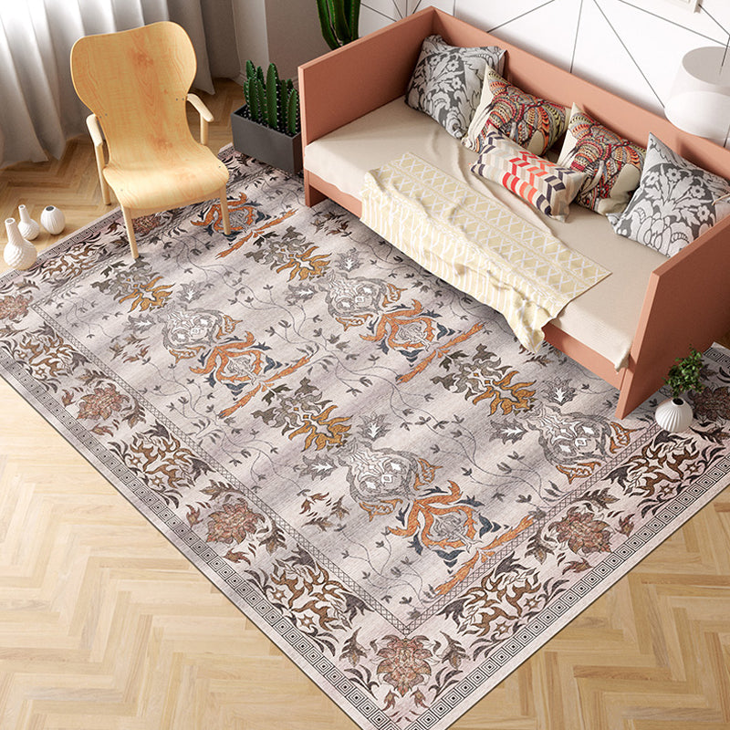 Sikunuo | Pink Shabby Chic Carpet Polyester Tribal Floral Pattern Carpet Pet-Friendly Washable Non-Slip Back Carpet for Decoration