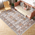 Sikunuo | Pink Shabby Chic Carpet Polyester Tribal Floral Pattern Carpet Pet-Friendly Washable Non-Slip Back Carpet for Decoration