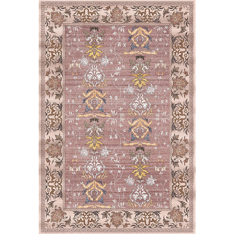 Sikunuo | Pink Shabby Chic Carpet Polyester Tribal Floral Pattern Carpet Pet-Friendly Washable Non-Slip Back Carpet for Decoration