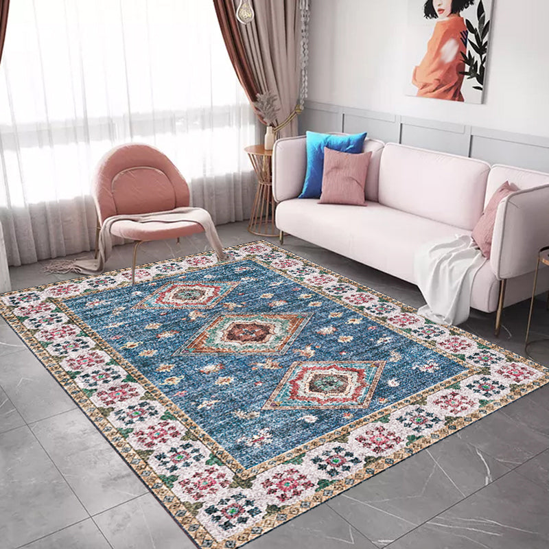 Sikunuo | Pink Shabby Chic Carpet Polyester Tribal Floral Pattern Carpet Pet-Friendly Washable Non-Slip Back Carpet for Decoration