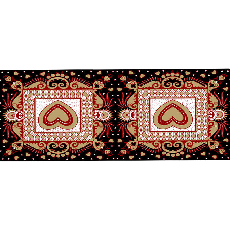 Sikunuo | Unique Heart Pattern Rug Black and Green Moroccan Rug Polyester Pet-Friendly Non-Slip Back Washable Rug for the Living Room