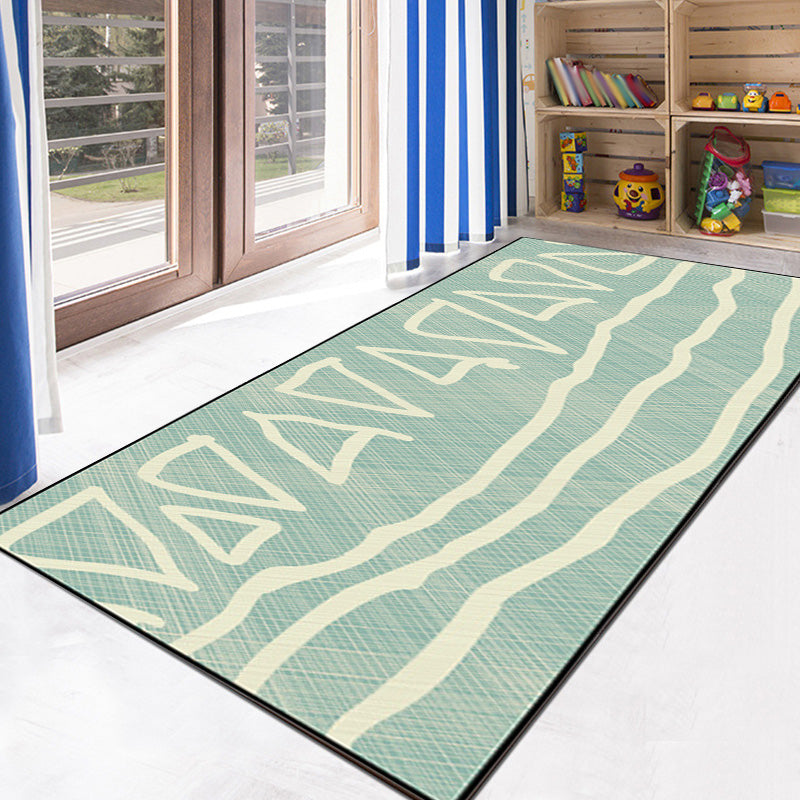 Sikunuo | Unique Heart Pattern Rug Black and Green Moroccan Rug Polyester Pet-Friendly Non-Slip Back Washable Rug for the Living Room