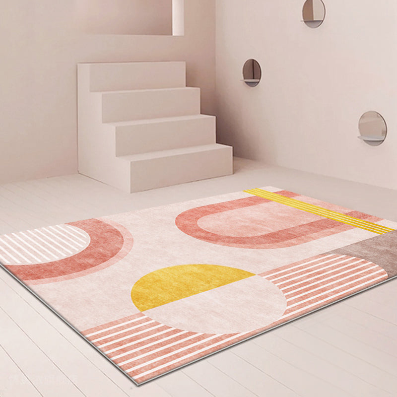 Sikunuo | Stylish Orange Modernist Carpet Polyester Geometric Pattern Carpet Washable Pet-Friendly Non-Slip Carpet for the Living Room
