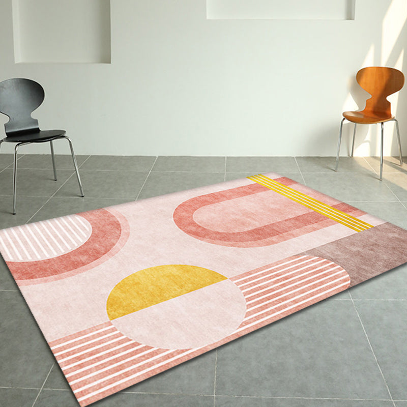 Sikunuo | Stylish Orange Modernist Carpet Polyester Geometric Pattern Carpet Washable Pet-Friendly Non-Slip Carpet for the Living Room
