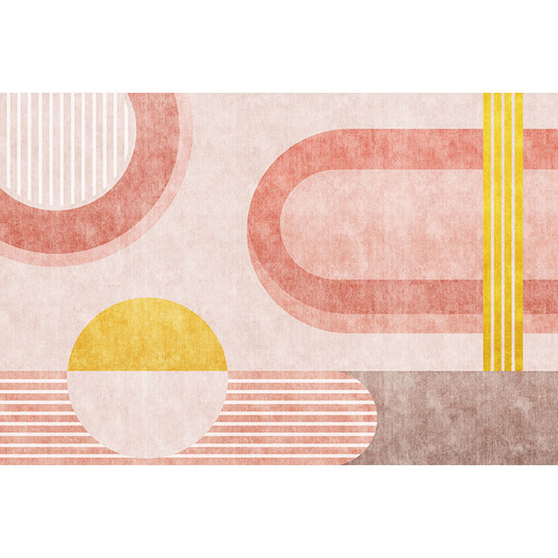 Sikunuo | Stylish Orange Modernist Carpet Polyester Geometric Pattern Carpet Washable Pet-Friendly Non-Slip Carpet for the Living Room