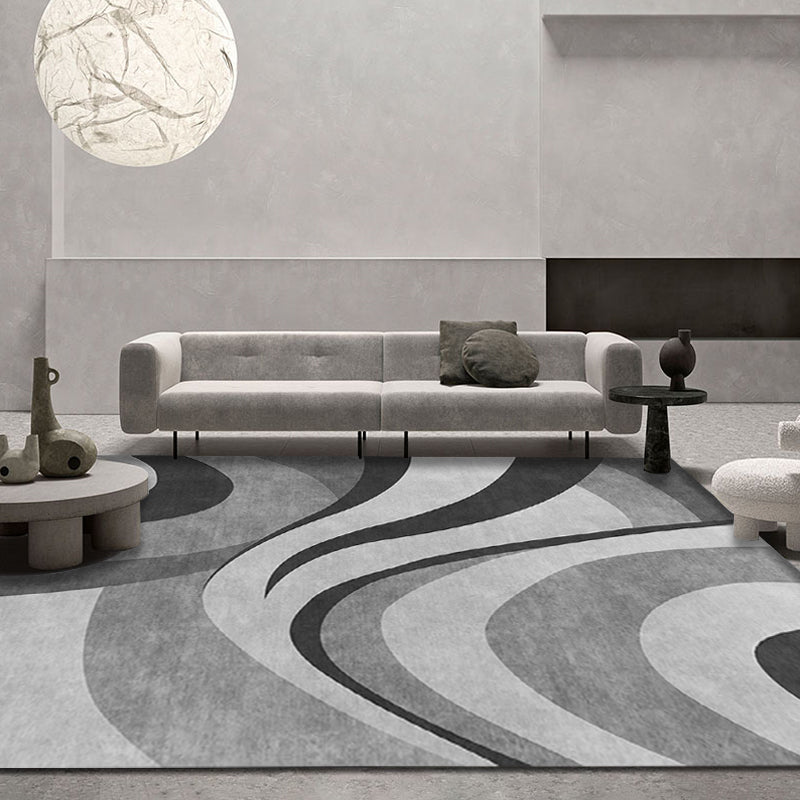 Sikunuo | Stylish Modernism Carpet Gray and Red Swirl Striped Pattern Carpet Animal-Friendly Non-Slip Washable Area Carpet for Decoration