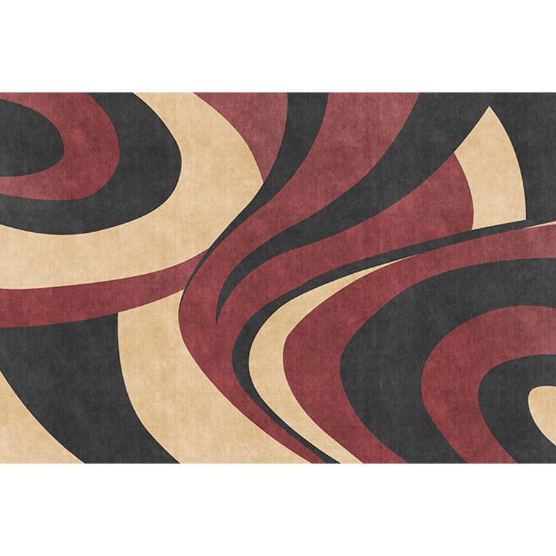 Sikunuo | Stylish Modernism Carpet Gray and Red Swirl Striped Pattern Carpet Animal-Friendly Non-Slip Washable Area Carpet for Decoration