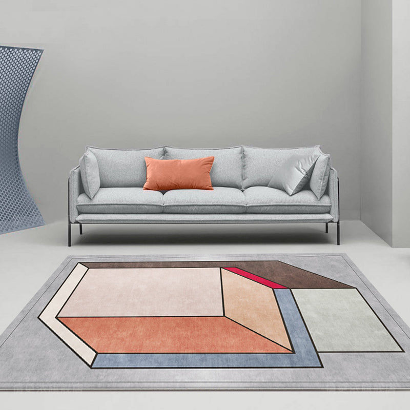 Sikunuo | Funky Nordic Rug Gray and Blue 3D Geometric Pattern Rug Pet-Friendly Non-Slip Washable Area Rug for Decoration