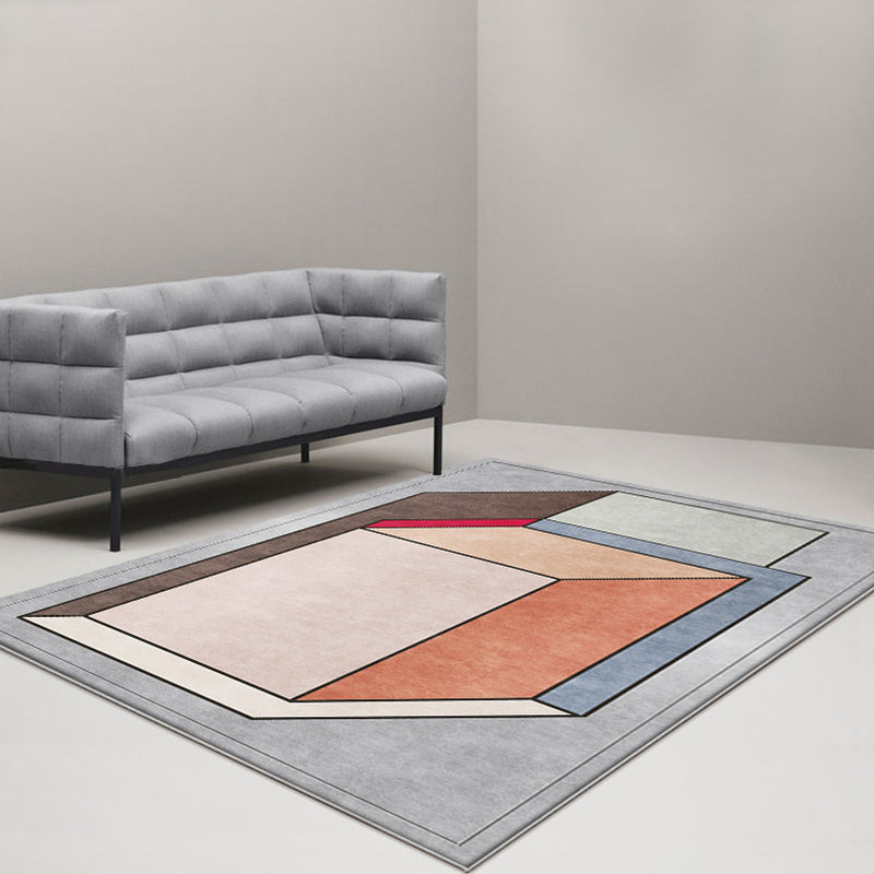Sikunuo | Funky Nordic Rug Gray and Blue 3D Geometric Pattern Rug Pet-Friendly Non-Slip Washable Area Rug for Decoration