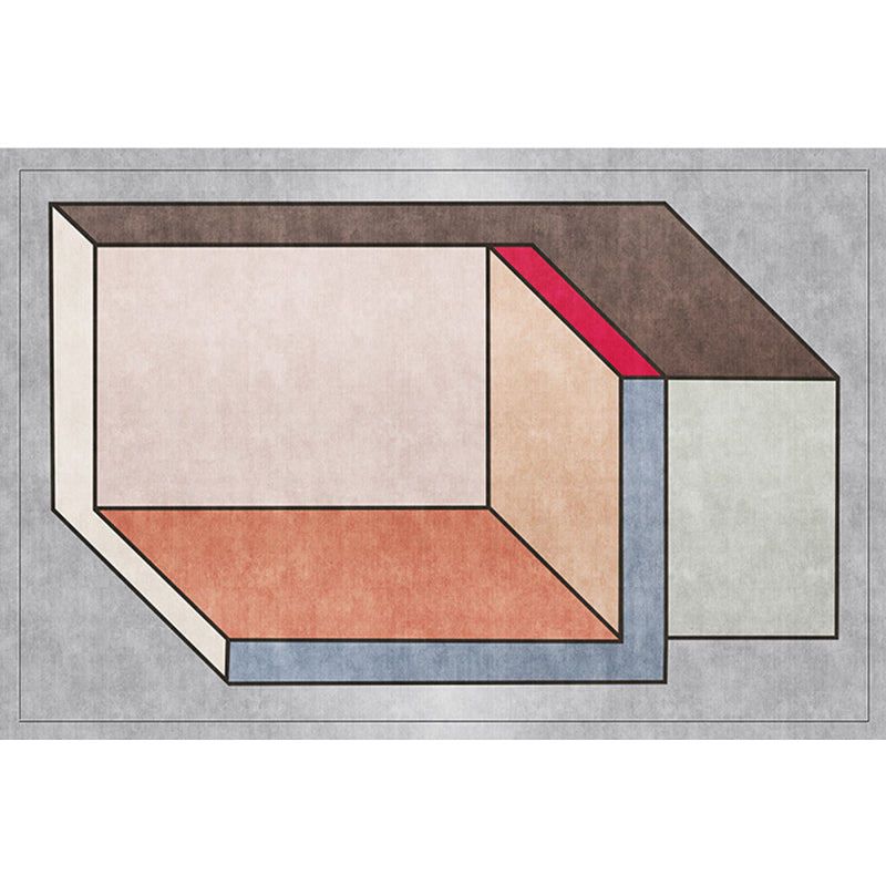 Sikunuo | Funky Nordic Rug Gray and Blue 3D Geometric Pattern Rug Pet-Friendly Non-Slip Washable Area Rug for Decoration