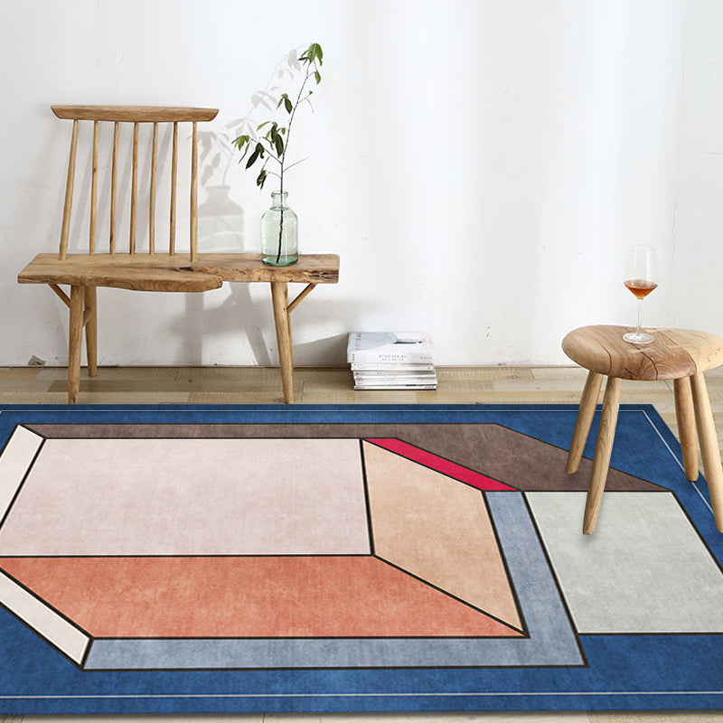 Sikunuo | Funky Nordic Rug Gray and Blue 3D Geometric Pattern Rug Pet-Friendly Non-Slip Washable Area Rug for Decoration