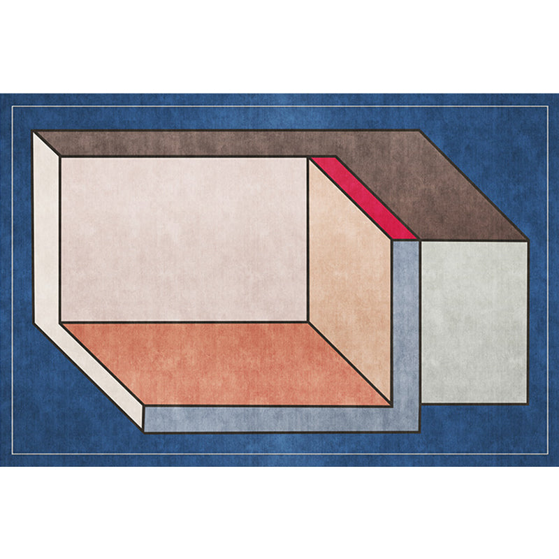 Sikunuo | Funky Nordic Rug Gray and Blue 3D Geometric Pattern Rug Pet-Friendly Non-Slip Washable Area Rug for Decoration