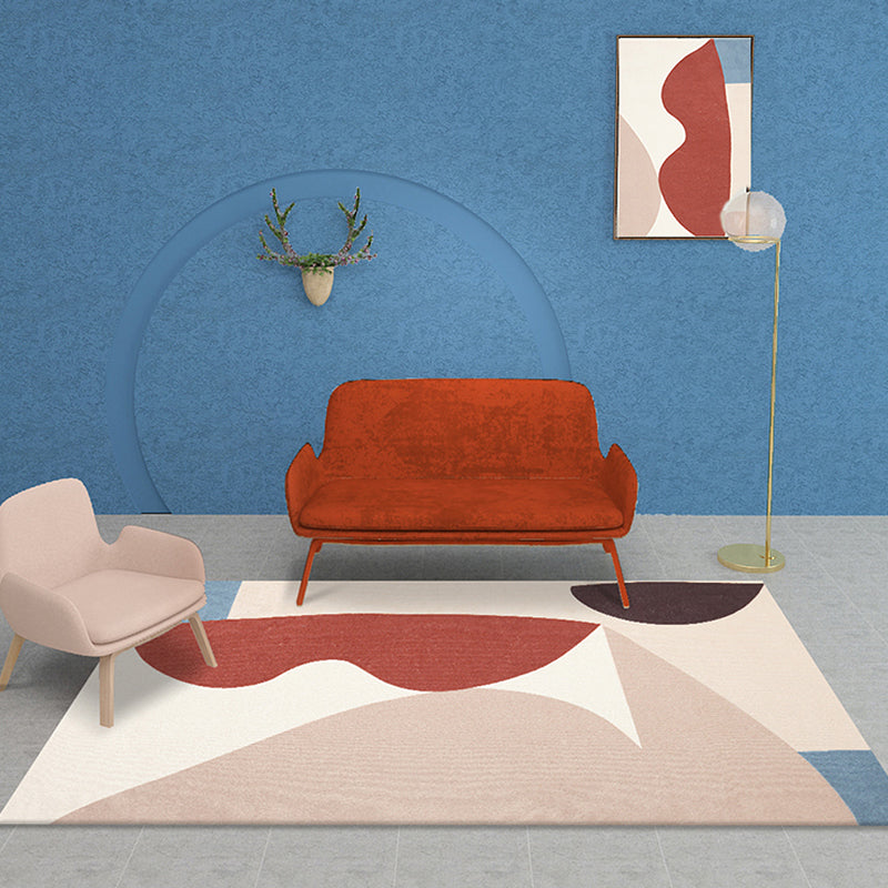 Sikunuo | Unique Multicolor Modernist Carpet Polyester Color Block Carpet Washable Pet Friendly Non-Slip Rug for Living Room