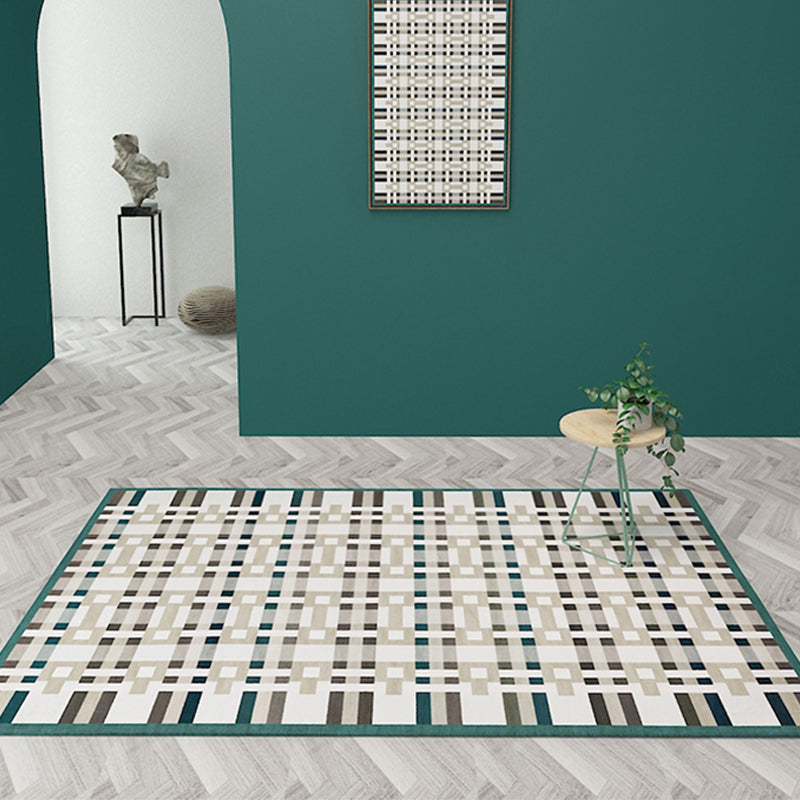 Sikunuo | Simple Multicolor Modernist Carpet Polyester Geometric and Checkered Pattern Carpet Washable Pet-Friendly Non-Slip Carpet for the Living Room