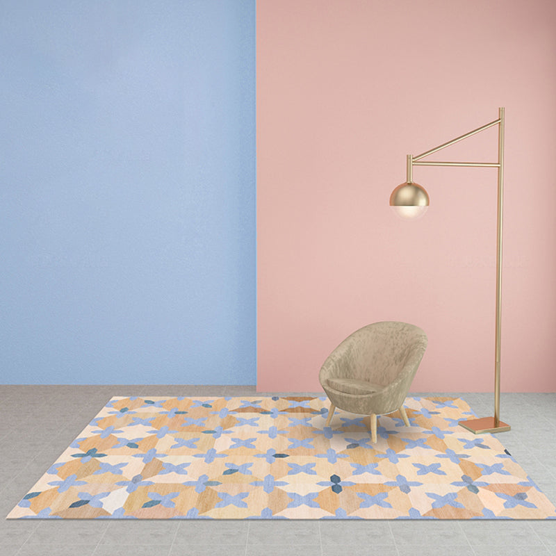 Sikunuo | Simple Multicolor Modernist Carpet Polyester Geometric and Checkered Pattern Carpet Washable Pet-Friendly Non-Slip Carpet for the Living Room