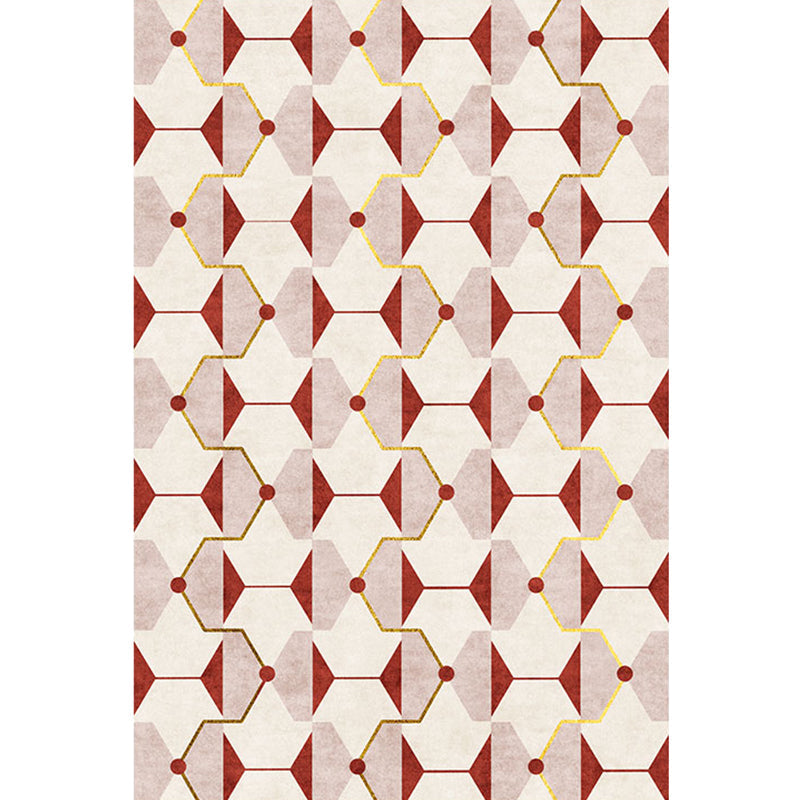 Sikunuo | Novelty Geometric Pattern Rug Red Polyester Rug Non-Slip Back Washable Pet-Friendly Rug for Home