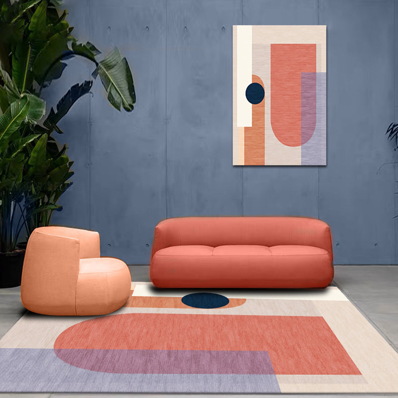 Sikunuo | Modernist Color Block Carpet Blue and Orange Polyester Carpet Non-Slip Back Washable Pet Friendly Rug for Home
