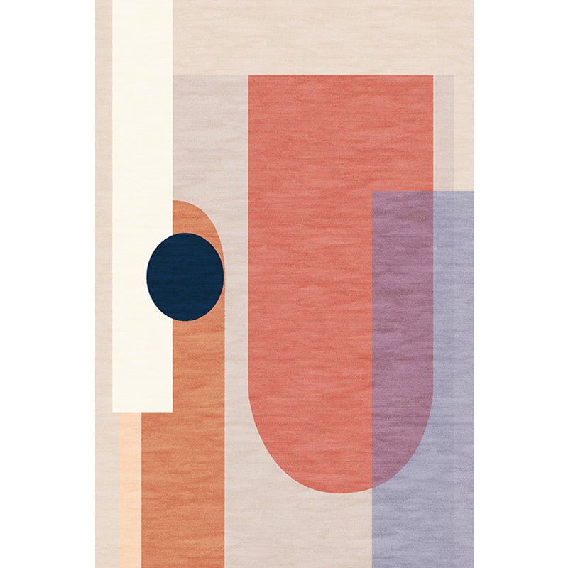 Sikunuo | Modernist Color Block Carpet Blue and Orange Polyester Carpet Non-Slip Back Washable Pet Friendly Rug for Home