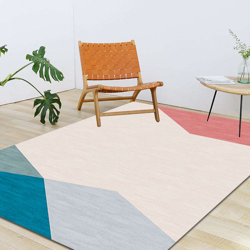 Sikunuo | Modernist Color Block Carpet Blue and Orange Polyester Carpet Non-Slip Back Washable Pet Friendly Rug for Home