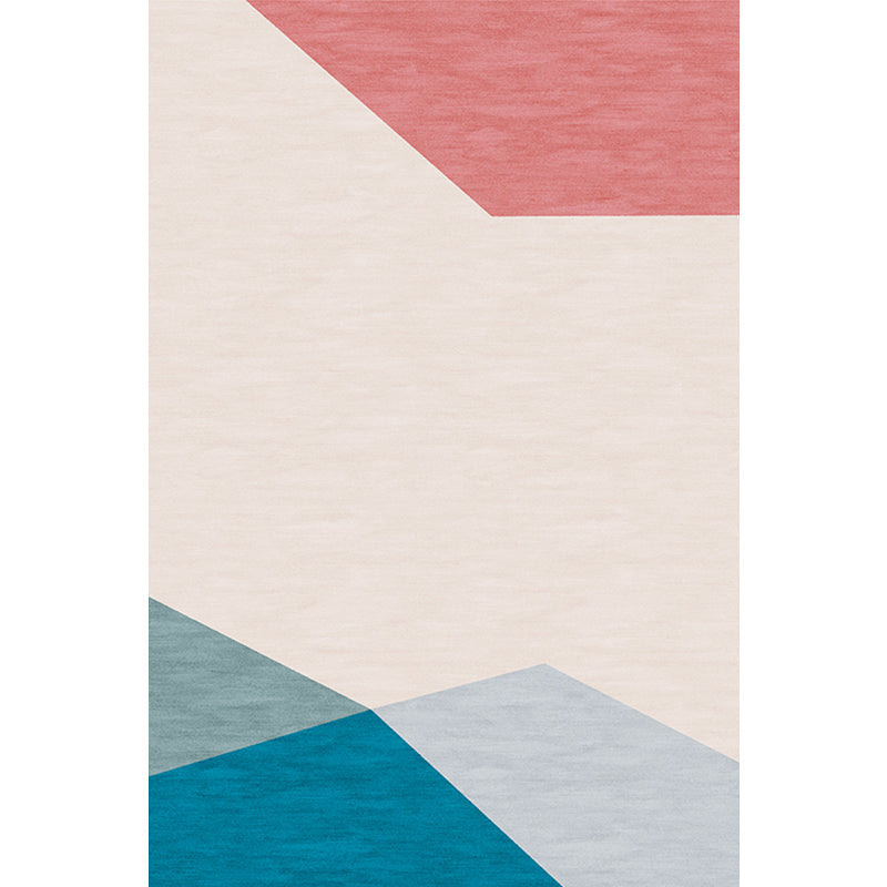 Sikunuo | Modernist Color Block Carpet Blue and Orange Polyester Carpet Non-Slip Back Washable Pet Friendly Rug for Home