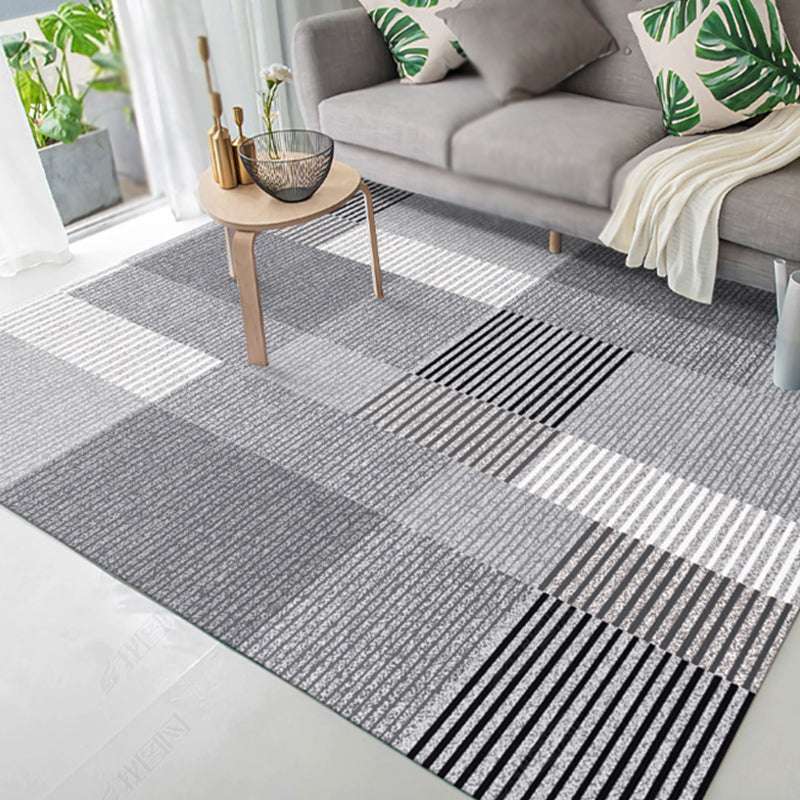 Sikunuo | Modernist striped pattern carpet light gray and pink polyester rug non-slip back washable pet-friendly rug for home