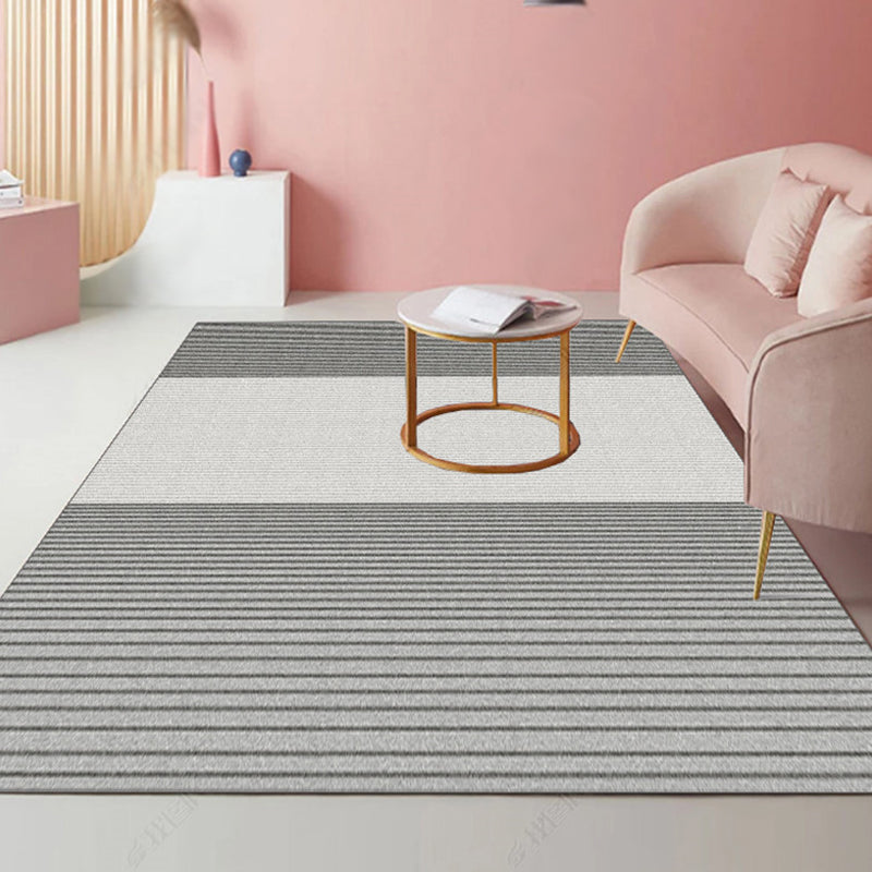 Sikunuo | Modernist striped pattern carpet light gray and pink polyester rug non-slip back washable pet-friendly rug for home