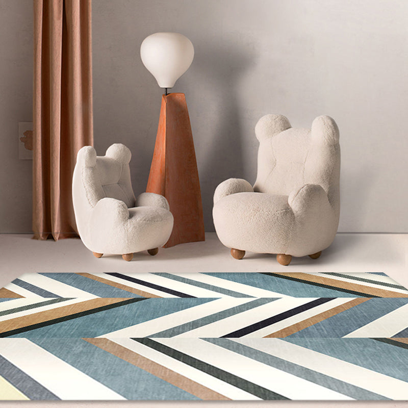 Sikunuo | Casual Modernism Rug Green and Brown Striped Pattern Rug Pet Friendly Non-Slip Washable Rug for Decoration