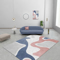 Sikunuo | Pink and Blue Color Block Rug Polyester Modern Rug Washable Non-Slip Pet-Friendly Area Rug for the Living Room
