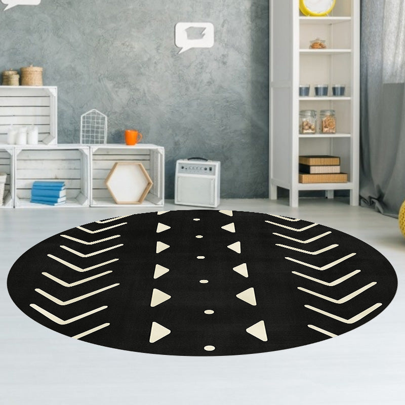 Sikunuo | Modernist geometric pattern rug with stripes black and yellow polyester rug non-slip backing washable pet-friendly rug for the bedroom