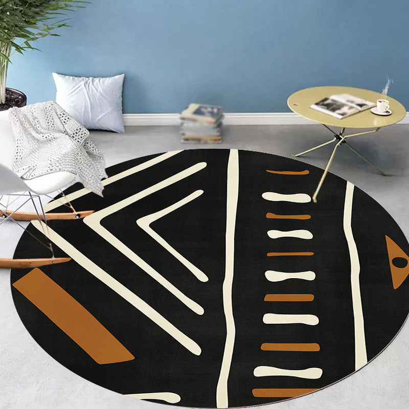 Sikunuo | Modernist geometric pattern rug with stripes black and yellow polyester rug non-slip backing washable pet-friendly rug for the bedroom