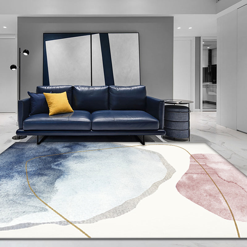 Sikunuo | Unique blue modernist carpet Polyester color block rug washable pet-friendly non-slip rug for the living room