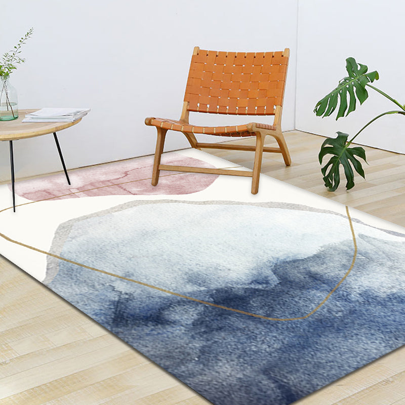 Sikunuo | Unique blue modernist carpet Polyester color block rug washable pet-friendly non-slip rug for the living room