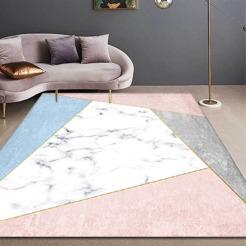 Sikunuo | Stylish Modernism Carpet Pink and White Geometric Pattern Carpet Pet Friendly Non-Slip Washable Area Rug for Decoration