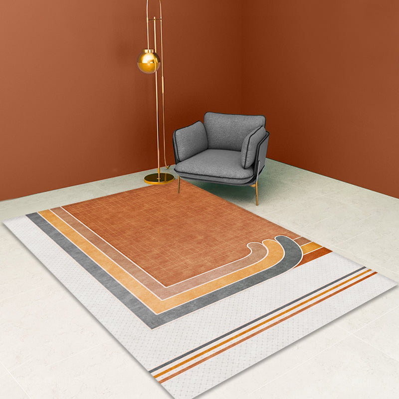 Sikunuo | Novelty Geometric Pattern Rug with Checkered Pattern Orange Polyester Rug Non-Slip Back Washable Pet-Friendly Rug for Home