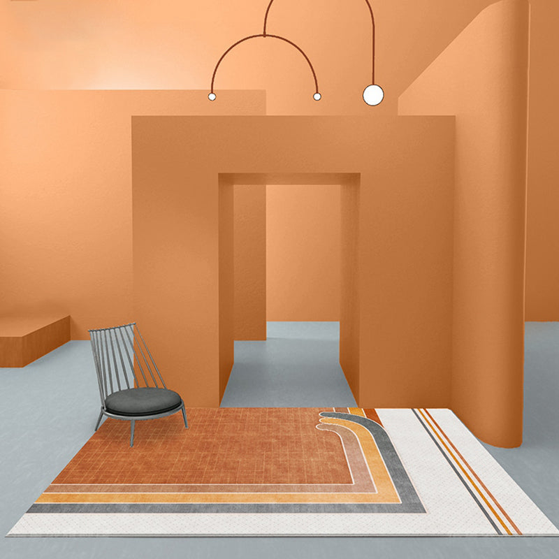Sikunuo | Novelty Geometric Pattern Rug with Checkered Pattern Orange Polyester Rug Non-Slip Back Washable Pet-Friendly Rug for Home