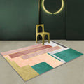 Sikunuo | Modern Color Block Area Rug Green and Red Polyester Rug Non-Slip Back Washable Pet Friendly Carpet for Home