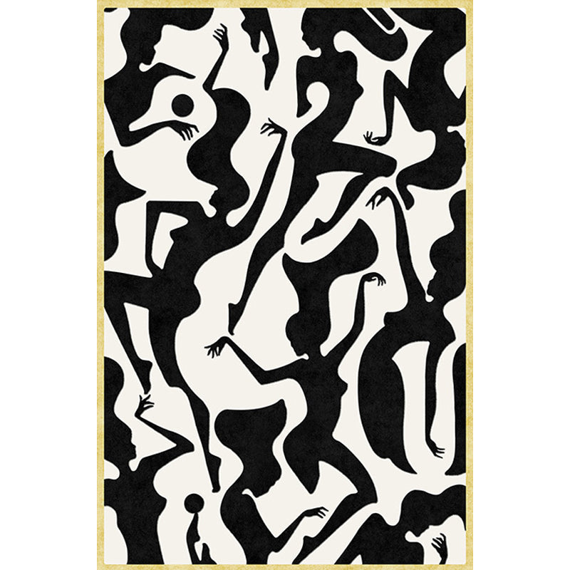 Sikunuo | Stylish Nordic Rug Black and White Abstract Rug Pet-Friendly Non-Slip Washable Rug for Decoration