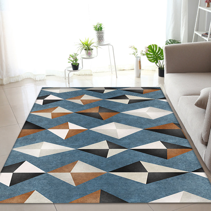 Sikunuo | Novelty Geometric Pattern Carpet Blue Polyester Carpet Anti-Slip Back Washable Pet Friendly Area Rug for Home