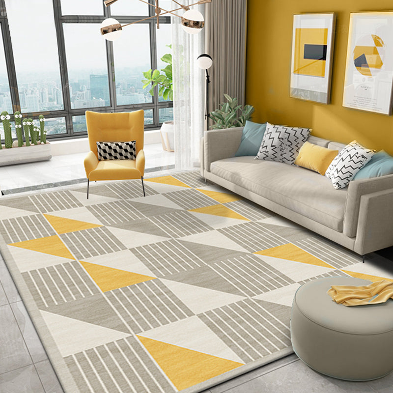 Sikunuo | Simple Modernism Rug Yellow Geometric and Striped Pattern Pet-Friendly Non-Slip Washable Rug for Decoration