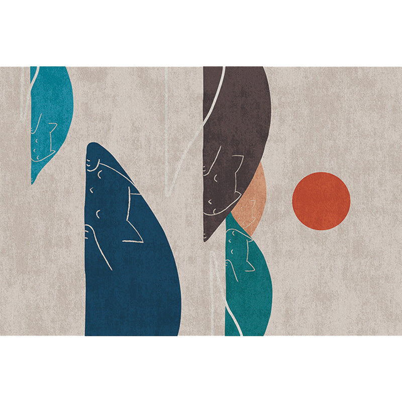 Sikunuo | Navy Blue Multi-Pattern Rug Polyester Oriental Rug Washable Non-Slip Pet-Friendly Area Rug for the Living Room