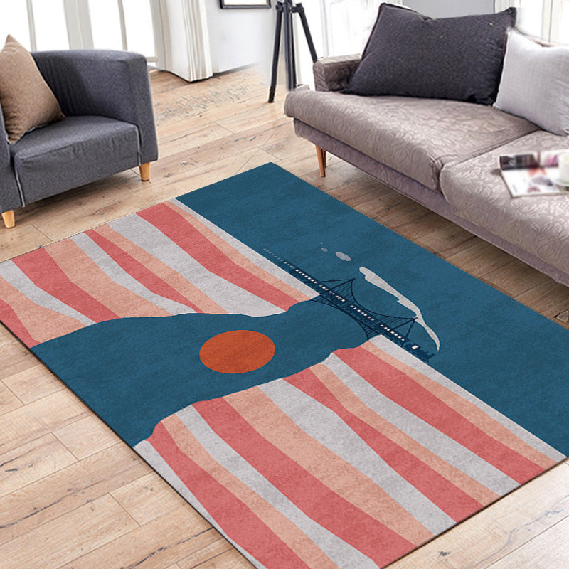 Sikunuo | Navy Blue Multi-Pattern Rug Polyester Oriental Rug Washable Non-Slip Pet-Friendly Area Rug for the Living Room