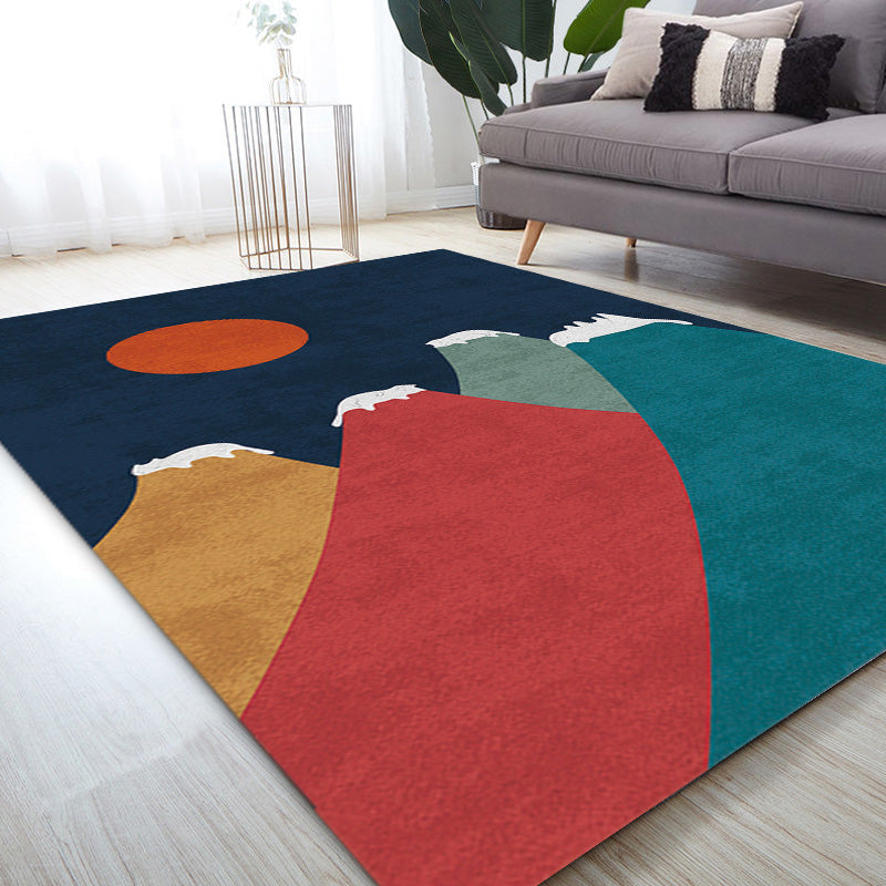 Sikunuo | Navy Blue Multi-Pattern Rug Polyester Oriental Rug Washable Non-Slip Pet-Friendly Area Rug for the Living Room