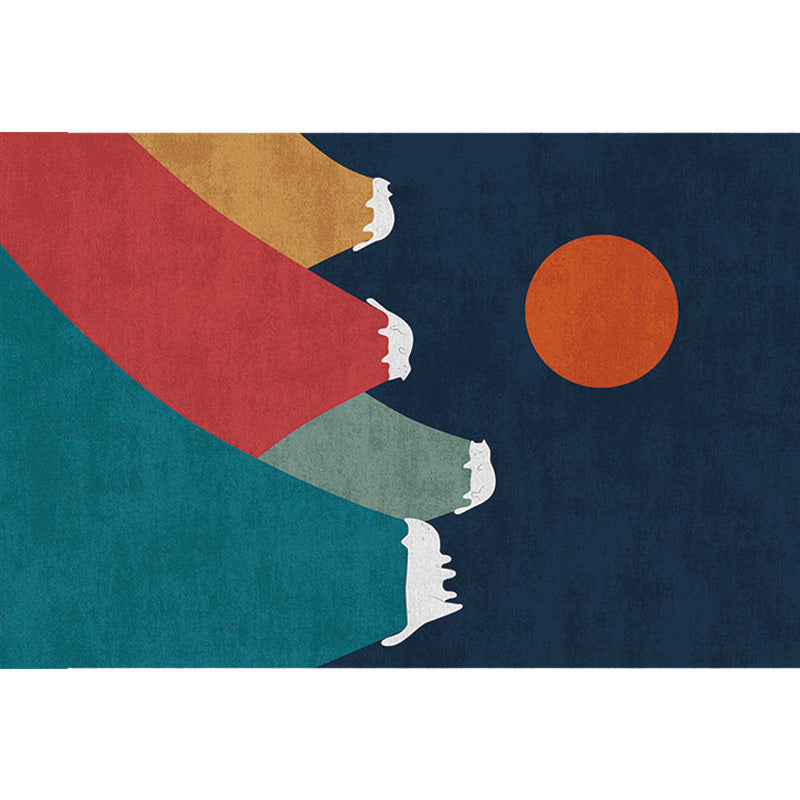 Sikunuo | Navy Blue Multi-Pattern Rug Polyester Oriental Rug Washable Non-Slip Pet-Friendly Area Rug for the Living Room