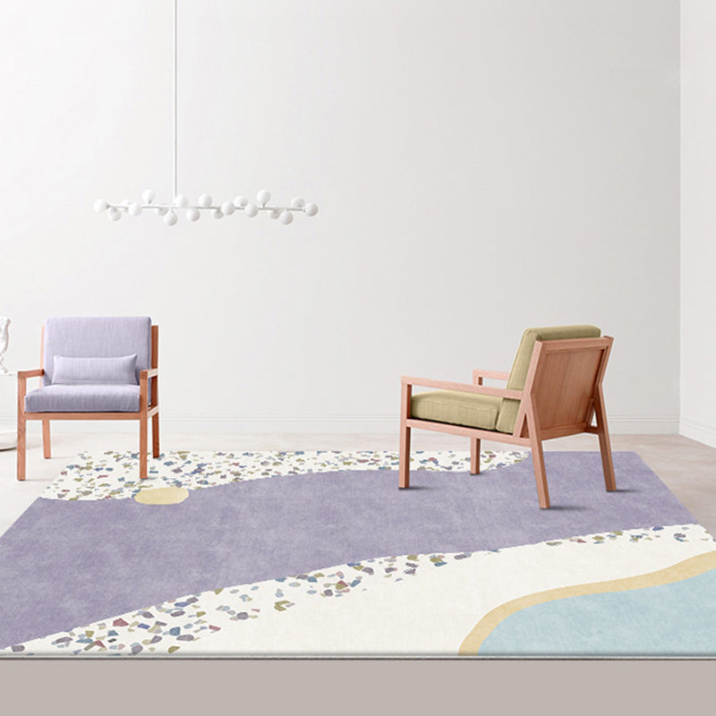 Sikunuo | Purple Edged Carpet Polyester Modern Carpet Washable Non-Slip Pet-Friendly Area Rug for the Living Room