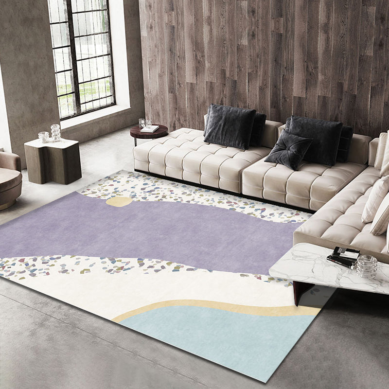 Sikunuo | Purple Edged Carpet Polyester Modern Carpet Washable Non-Slip Pet-Friendly Area Rug for the Living Room