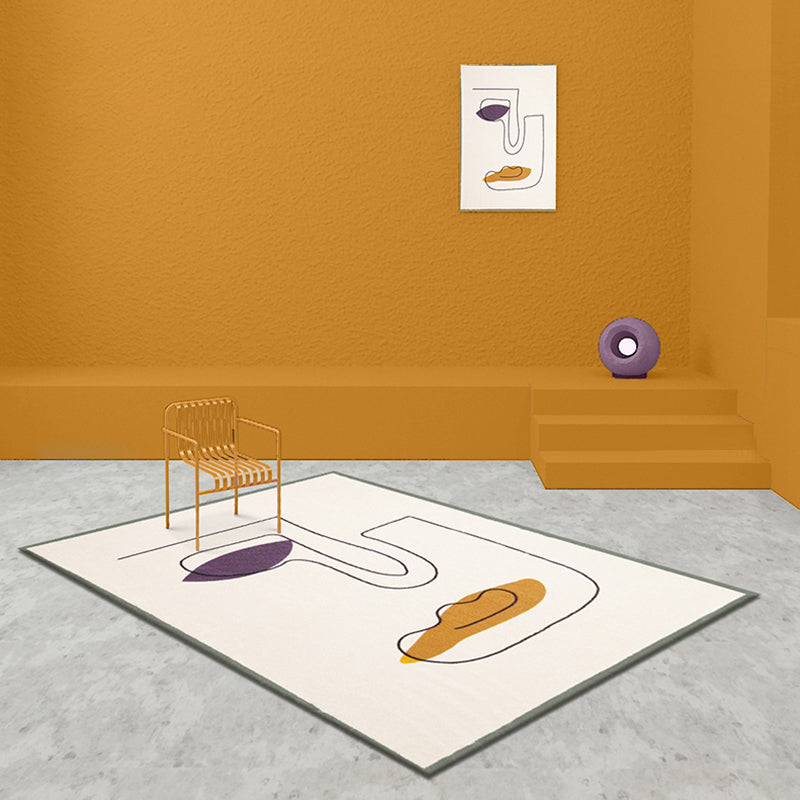 Sikunuo | Novelty Abstract Rug Beige Polyester Rug Non-Slip Underlay Washable Pet-Friendly Carpet for Home