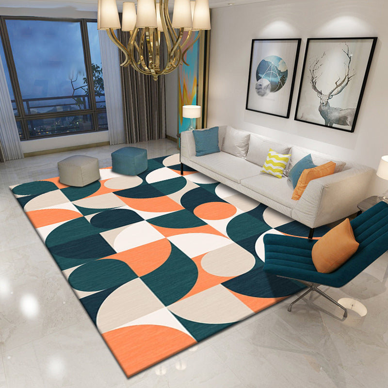 Sikunuo | Multicolor Geometric Pattern Rug Polyester Simple Rug Washable Non-Slip Pet-Friendly Area Rug for Living Room